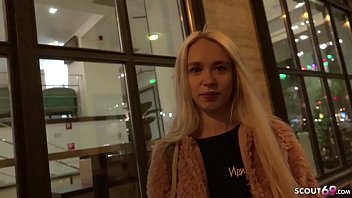 German blonde got sex outside the hotel from a Russian man